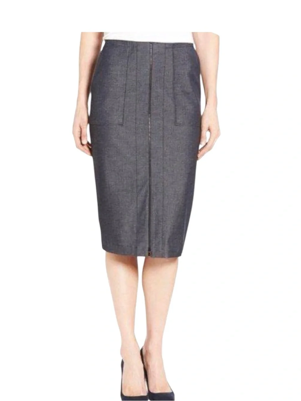 Halogen Blue Gray Front-Zip Pencil Skirt Size 14 - Picture 10 of 10